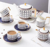 European-Style 15-Head Coffee Set With Pot Suit Gift Boxed