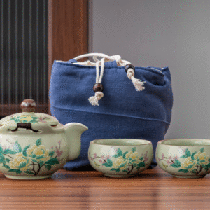 Hibiscus Flower Ruyi Pot 1 Pot 2 Cups Blue Bag