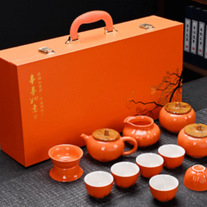 Orange Persimmon Single Pot 6 Cups + Filter Set + Tea Sea + Double Canisters + Handy Case