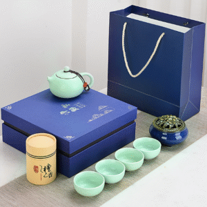 Ding kiln white one pot four cups incense burner blue gift bag gift box