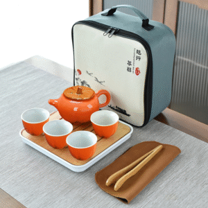 Persimmon Ruyi One Pot Four Cups + Tea Tray, Tea Towel, Tea Clip + Four Square Bag