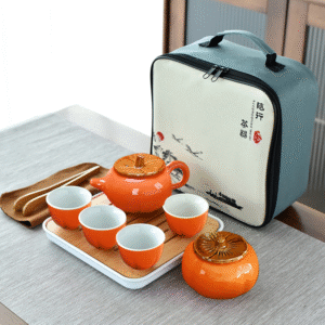 Persimmon Ruyi - One Pot, Four Cups, One Canister + Tea Tray, Tea Towel, Tea Clip + Four Square Bag