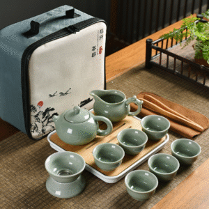 Plum Green Kiln Pot with 6 Cups + Filter Set + Tea Sea + Tea Towel + Four Square Bag