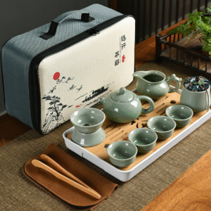 Mei Zi Qing Ge Kiln One Pot 4 Cups One Canister + Filter Set + Long Tea Tray Tea Towel Tea Clip + Long Cloth Bag