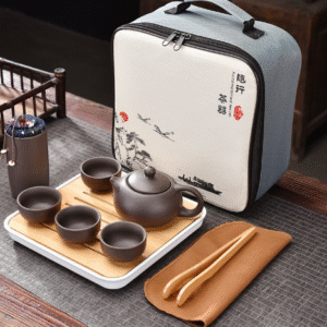 Purple Clay One Pot with 4 Cups and One Canister + Tea Tray, Tea Towel, Tea Clip + Four Square Bag