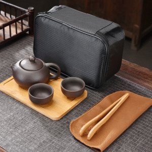 Purple Clay One Pot Two Cups + Tea Towel Tea Clip Bamboo Tray + Four Square Bag