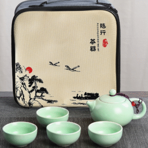 Ding kiln green one pot four cups + accompanying four square bag