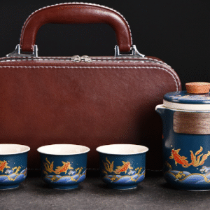 Blue One Pot Three Cups + Leather Handbag