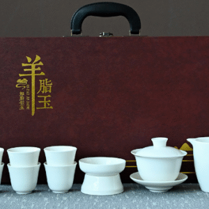 Lamb Jade_Pure White Covered Bowl Set of 10+Lamb Jade Brown Carrying Case