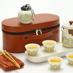 Gilt White One Pot 4 Cups One Canister with White Tea Tray Tea Towel Tea Clip