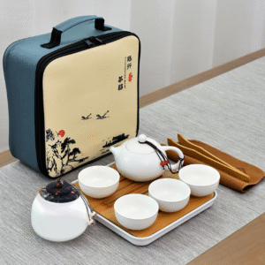 Dingyao white four-square bag with one pot, four cups and one canister + tea tray, tea towel and tea clip + four-square bag