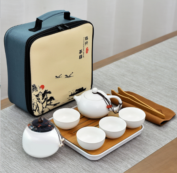 Dingyao white four-square bag with one pot, four cups and one canister + tea tray, tea towel and tea clip + four-square bag