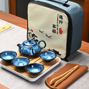 4 Cups + Tray + Tea Towel Holder with Square Bag