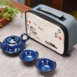 Kiln-Formed Teapot with 2 Cups and Small Cloth Bag