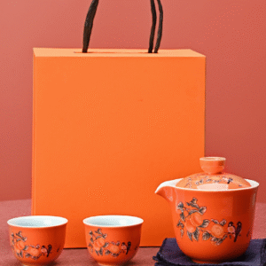 Persimmon Ruyi [1 pot 2 cups + orange hand-held rolled case