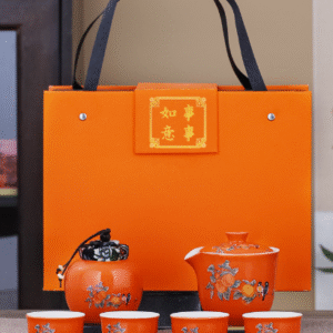 Zen Line Persimmon Ruyi One pot, 4 cups, one can with orange hand-held rolled box