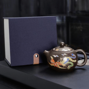 Color Changing Alabaster Dragon and Phoenix Tea Pot [Gift Boxed