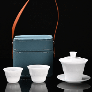 Ice Bamboo Kiln 3-Cup Lidded Bowl + 2 Cups + Blue Square Bag