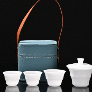 Ice type bamboo bowl with 3 cups + blue square bag