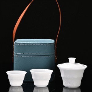 Ice type bamboo bowl with 2 cups + blue square bag