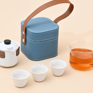 Soya Black Square Leather Bag with 3 cups and a pot