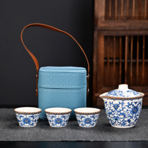 Wisteria Flower 3 Cups Square Leather Bag with Blue Lattice