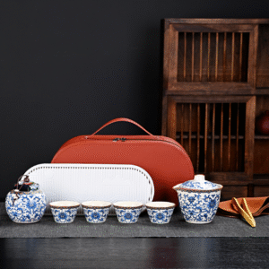 “Wisteria Flower One Covered Bowl 4 Cups One Canister Tea Towel Tea Clip Tea Tray Oval Leather Bag