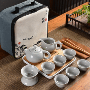 Moonlight White Kiln Pot 6 Cups + Filter Set + Tea Sea + Tea Tray Tea Towel Tea Clip Quadruple Bag