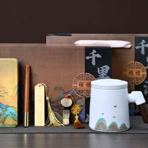 Cyan Hand-painted Office Mug + Notebook + Pen with Gift Box