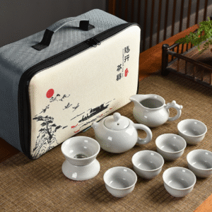 Moonlight White Kiln Pot 6 Cups + Tea Sea + Filter Set + Long Cloth Bag