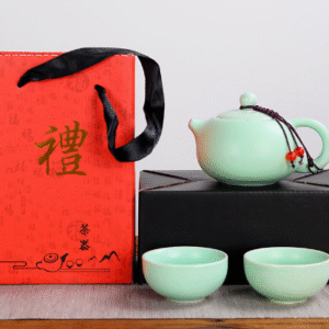 Ding kiln green one pot two cups red gift box