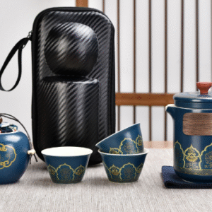 Blue Traveling Tea Pot + Tea Canister + Traveling Bag