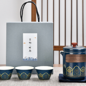 Blue Travel Tea Set with 3 Cups + Gift Set