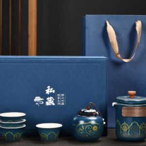 Blue Gilt Flower Cascade Pot with 4 Cups + Private Collection Gift Set