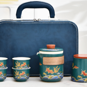 Green color one pot four cups + tea canister + blue color hand bag