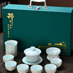 Shadow Green_Golden Lidded Bowl Set of 10 + Zen Ink Green Carrying Case