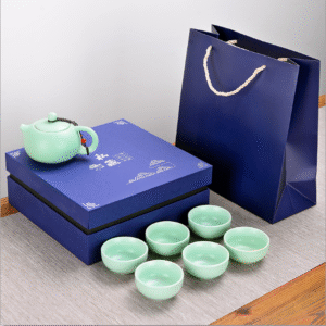 Ding kiln green private collection one pot six cups blue gift box